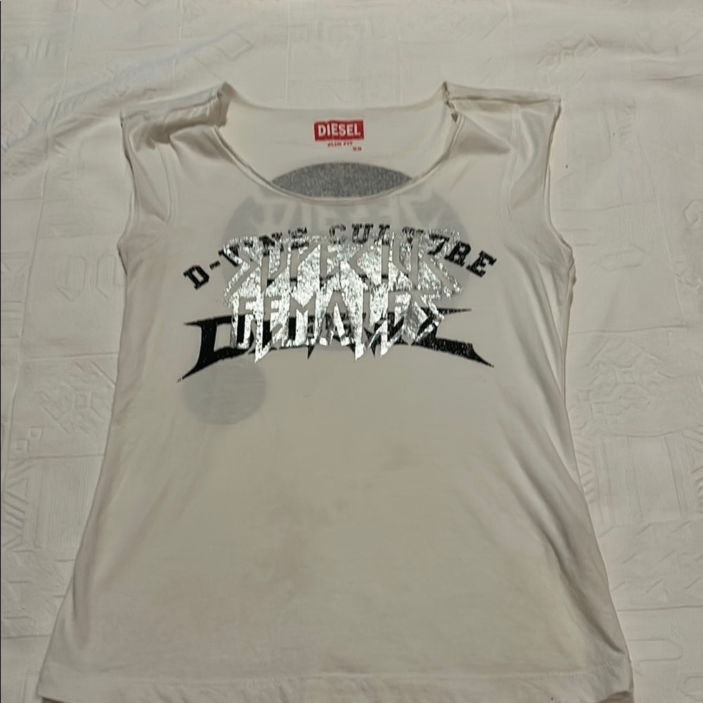 Diesel White Sleeveless Graphic Muscle Tee